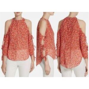 Veronica Beard Flyn Bow Silk Blouse Sz 6 Tie Sleeves Red Floral Boho Summer